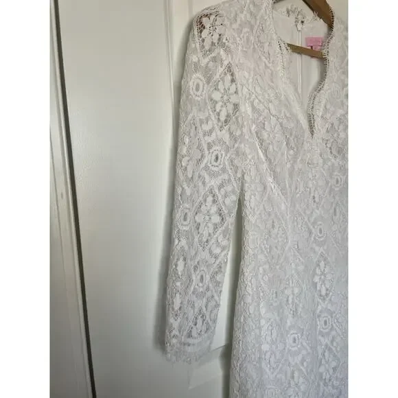 NWT Lilly Pulitzer Meryl 3/4 Sleeve V Neck Resort White Diamond Lace Dress 00 - Picture 2 of 7